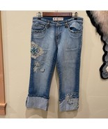 Rosa &amp; Rose Embellished Cropped Jeans Y2K Bling Pedal Pusher 90s Embroid... - $53.06 CAD