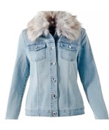 Chicos Denim Jacket Faux Fur Collar Rhinestone Buttons NWT Size 0 - $1,154.99 MXN