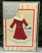 3D Mrs Santa Dress Shopping 8 Greeting Cards &amp; Envelopes 5 3/4 x 4&quot; w/Bo... - $9.25