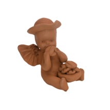 Vintage Terra Cotta Cherub Angel Sitting Eating Rolls Folk Art Pottery Handmade - £23.62 GBP