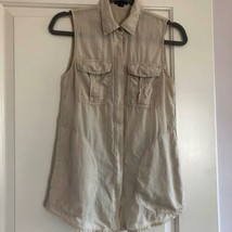 Pre-owned THEORY Beige Tissue Sleeveless Safari Shirt SZ P - $48.51