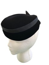 Vintage Millinery Black Velvet Pillbox Hat With Bow 1960s One Size - £15.93 GBP