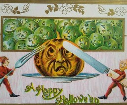 Fantasy Halloween Postcard Gottschalk Humanized Goblin Heads Imps Pixies 1910 - £34.74 GBP