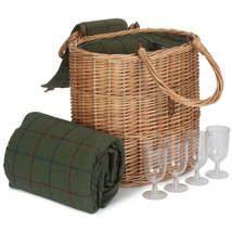 Oval Green Tweed Fitted Cool Bag Drinks Picnic Basket - £49.52 GBP
