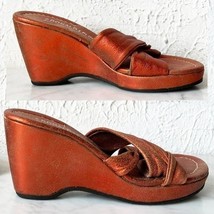 Donald J Pliner Vivi Metallic Orange Leather Slip On Wedge Sandal - Wome... - $47.45