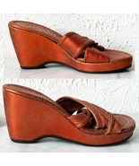 Donald J Pliner Vivi Metallic Orange Leather Slip On Wedge Sandal - Wome... - $47.45