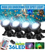 4Pcs 36Led Super Bright Underwater Spotlights Pond Fountain Rgb Colored ... - £70.50 GBP