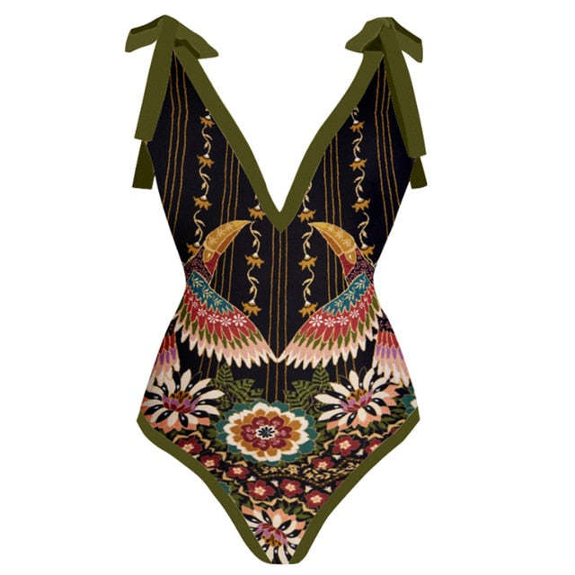 Vintage Women One Piece Swimsuit &amp; Skirt Green Swimwear Cover Up - $35.95