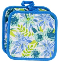FLORAL Design KITCHEN SET 6pc Dish Towels Potholders Oven Mitt Blue Flower Enjoy image 5