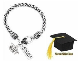 Graduation Class of 2023 Silver Charm Bracelet Believe in Yourself + Gift Box - £9.27 GBP