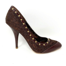 Liliana Womens Brown Lace Gold Studded Stiletto Pumps, Size 5.5 - $19.75