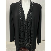 Clara Sun Woo Large Cardigan Black Open Front Perforated Detail Light Weight - £19.26 GBP