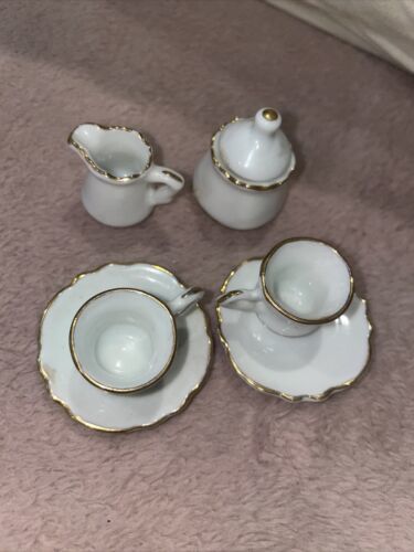 Vintage Porcelain White  Miniature tea set Of 7 - $5.93