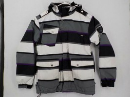 Empyre Black Gray White Striped Mens Coat With Hood Size Small Vented Sleeveused - £15.84 GBP