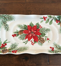 Maxcera Pumpkin Poinsettia Pine cones Christmas Serving Platter Ceramic New - $39.99