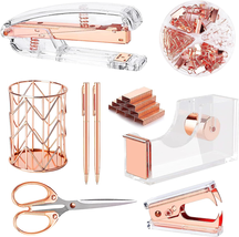 Rose Gold Desk Accessories，Office Supplies Set Acrylic Stapler Set Stapl... - $29.21