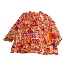 Ruby Rd Tunic Shirt Blouse Top Women 18W Orange Red Floral L Sleeve Button up - £22.04 GBP