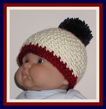 Cream Beanie Baby Boys Burgundy Hat Navy Blue Newborn Boy 0-6 Months - £7.87 GBP