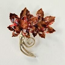 Coro Fall Leaf Brooch, Autumn Hand Painted Leaf Pin, Vintage Enamel Jewelry - $14.85