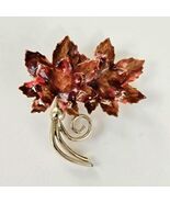 Coro Fall Leaf Brooch, Autumn Hand Painted Leaf Pin, Vintage Enamel Jewelry - $14.85
