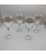 Libbey Holly Berry Vintage 4 Piece Christmas Gold Trim Wine Glass/ Goblet - $394.96 MXN
