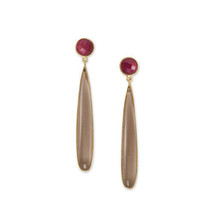 14k Yellow Gold Plated Sterling Silver Red Corundum and Smoky Quartz Earrings - £97.29 GBP