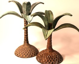 Taper Candleholders Palm Tree Cast iron Hand painted Tropical Decor VTG ... - $29.33 CAD