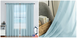 2PC Breathable Sheer Volie Solid Light Curtains Pocket - 55x63&quot; - Baby Blue- P02 - $48.99