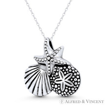 Starfish Sand Dollar Clam Oxidized .925 Sterling Silver Sealife Beachbum Pendant - £22.05 GBP+