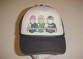 Geeks Who Drinks Adult Unisex White Black Mesh Trucker Cap One Size New - $18.73