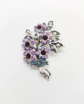 Nina Ricci for Avon Floral Bouquet Brooch Pin Lavender AB Rhinestones Signed - £15.88 GBP