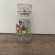 Vintage 1980 Peanut M&amp;M Glass Jar With Lid LA Olympics 1984 Green &amp; Orange - $10.00