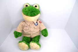 Build A Bear Green Smiling Frog Plush with Tan Shirt 18&quot; Stuffed Animal - $16.82