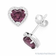 Simulated Alexandrite CZ Crystal Halo Heart Stud Earrings in 925 Sterling Silver - £21.05 GBP+