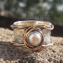 925 Sterling Silver Ring | New Arrival Pearl Ring | Engraved Ring | Thumb Medita - £39.37 GBP