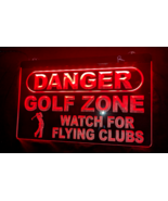 Danger Golf Zone LED Neon Sign Beware of Flying Clubs Red Letters Golfer... - $51.49 CAD