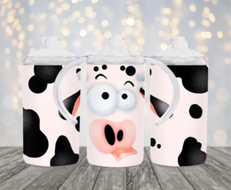 Personalized Funny Face Cow 12oz 2 in 1 Stainless Steel Dual Lid Sippy Cup - £14.15 GBP