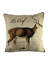 Single Deer Throw Pillow Stag Antler Le Cerf Accent 17&quot; Square French Words - £17.40 GBP