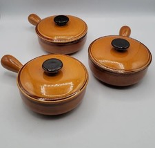 Vintage Stoneware French Onion Soup Crockpots / Bowls with Lids Glazed Pottery - £14.93 GBP