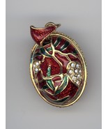 Russian Faberge Egg Pendant Red &amp; green enamel finish, leaf like &amp; gems,... - $33.78 CAD