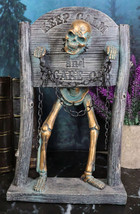 Grinning Skeleton Prisoner Chained At Pillory Keep Calm Scare On Sign Figurine - £23.71 GBP