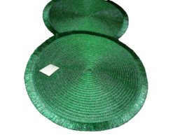 NEW Set 2 GREEN Metallic  ROUND PLACEMATS 15&quot; Braided Look Spring - £15.81 GBP