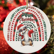 Merry Christmas Australian Shepherd Dog Santa Dabbing Dance Rainbow Ornament - $15.79