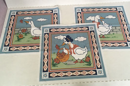 vintage country farmhouse 3 large goose duck fabric squares pillow quilt blocks  - $19.75