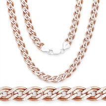 2-Tone 925 Silver 14K RG Plated Double Curb Cuban Link Italian Chain 5mm Thick - £71.61 GBP