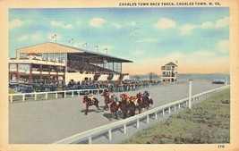 CHARLES TOWN WEST VIRGINIA -HORSE RACE TRACK-HORSERACING 1948 PMK POSTCARD - £5.65 GBP