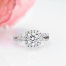 Halo Engagement Ring 2.35Ct Round White Moissanite 925 Sterling Silver in Size 6 - £116.38 GBP