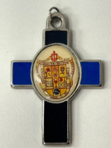 Catholic Blue Enamel Cross Religious Medal Silver Tone Formacion Cristiana - $14.84