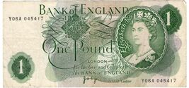 BANK OF ENGLAND ONE POUND NOTE.  Chief J.B. Page    FREE SHIPPING - $9.50