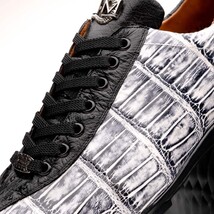 Hand painted big block alligator scales Sneaker Shoes Saulo Newspaper / Black image 3